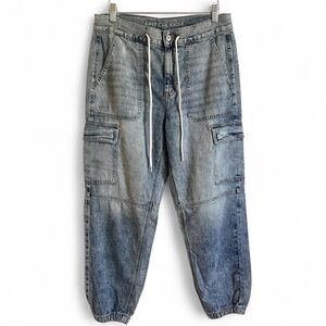 American Eagle High Waisted Denim Cargo Drawstring Joggers Sz 10